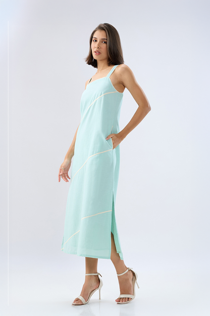 Blue Square neck sleeveless column dress