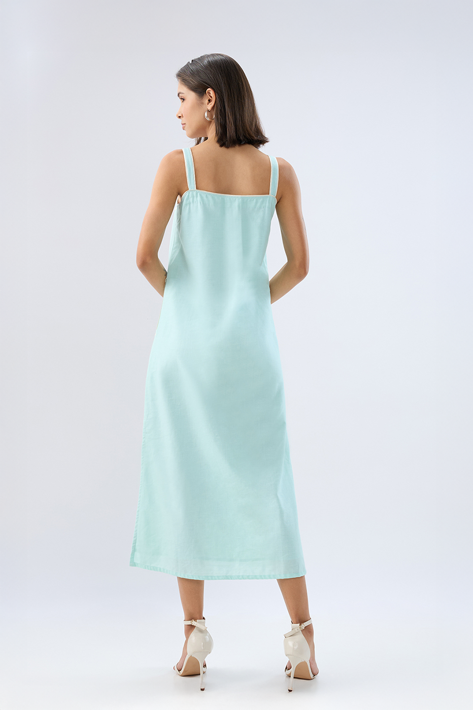 Blue Square neck sleeveless column dress