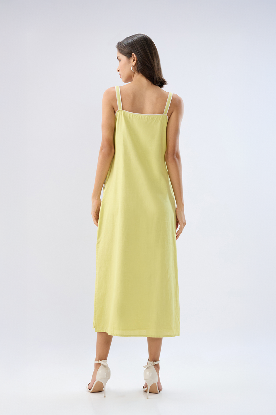 Green Square neck sleeveless column dress