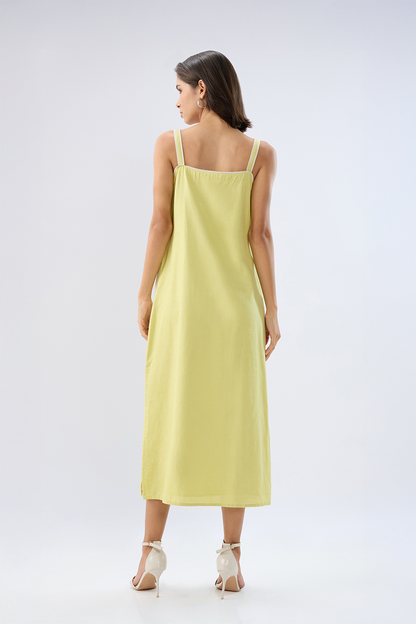 Green Square neck sleeveless column dress
