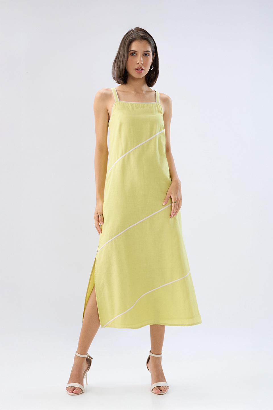 Green Square neck sleeveless column dress