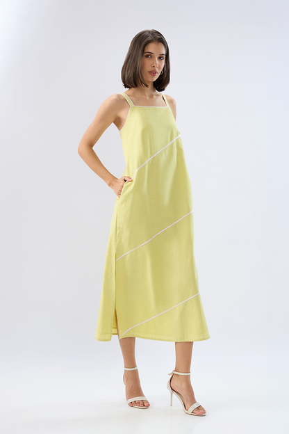 Green Square neck sleeveless column dress