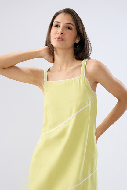 Green Square neck sleeveless column dress