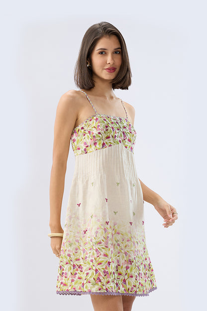 Ivory Pintuck Floral Mini Dress