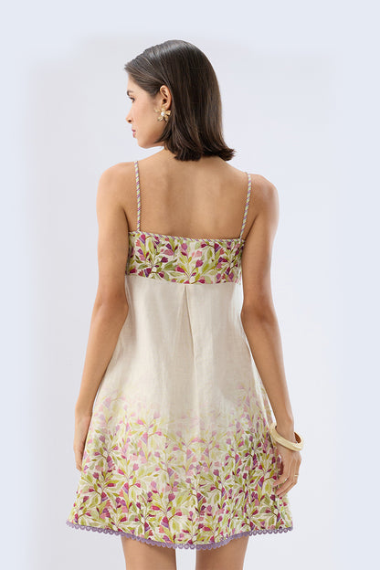 Ivory Pintuck Floral Mini Dress