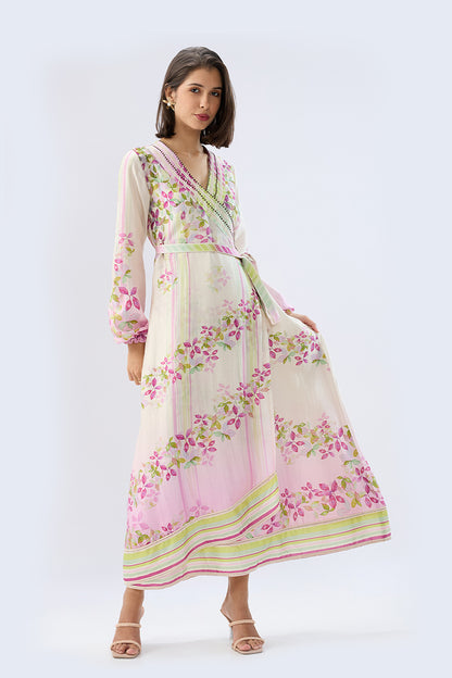 Ivory Petunia Floral Wrap Dress