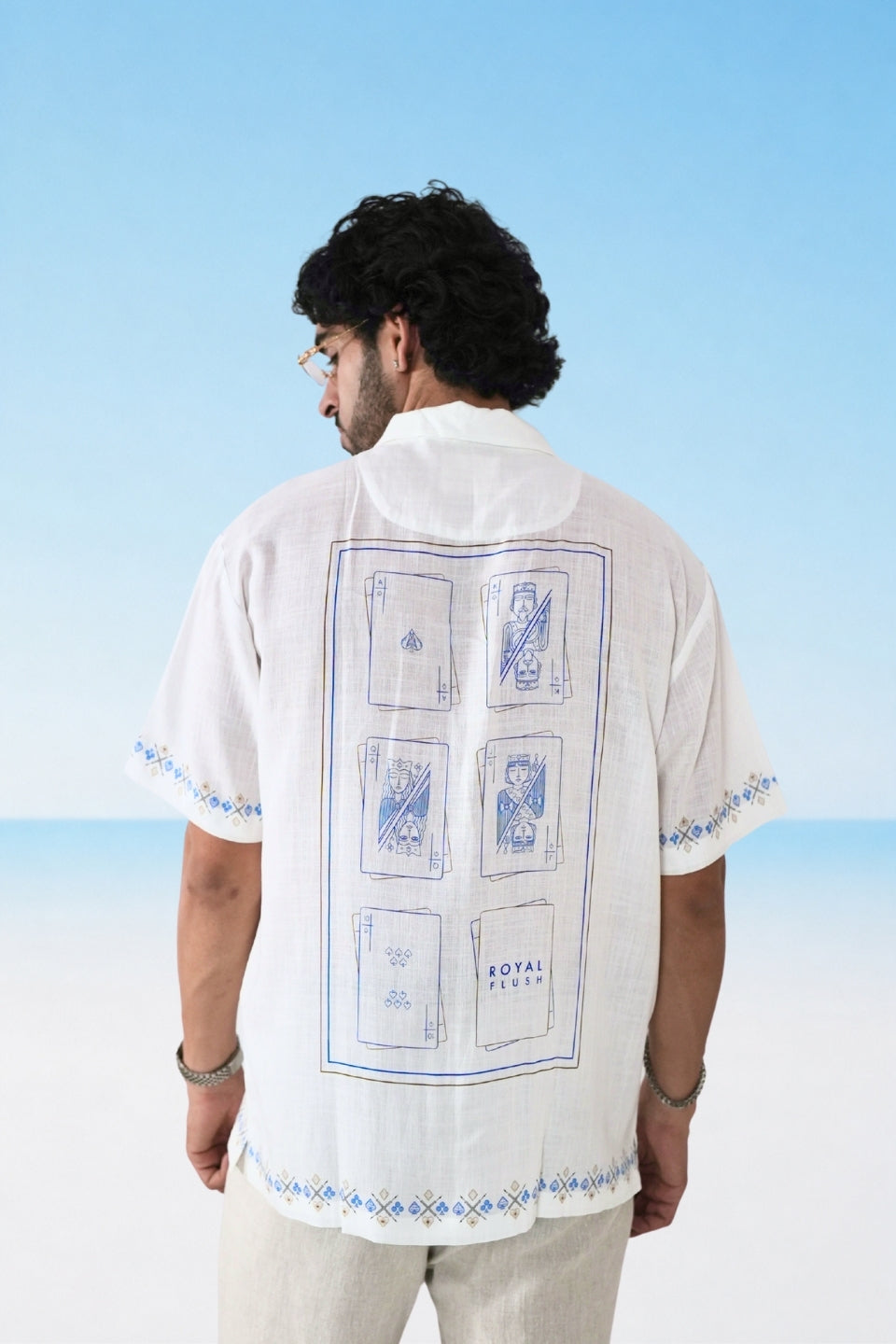 White Monte Carlo Cuban Collar Shirt