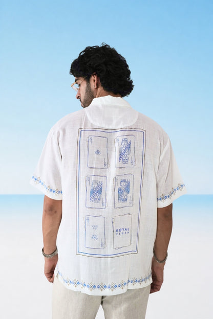 White Monte Carlo Cuban Collar Shirt