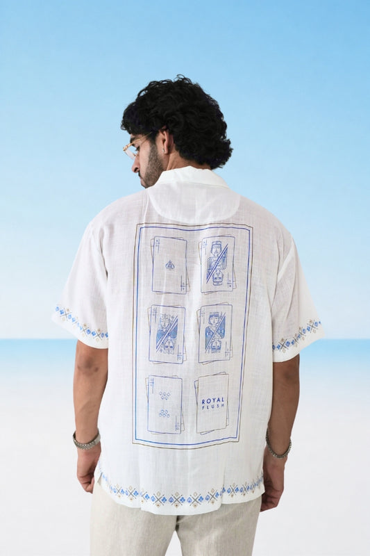 White Monte Carlo Cuban Collar Shirt
