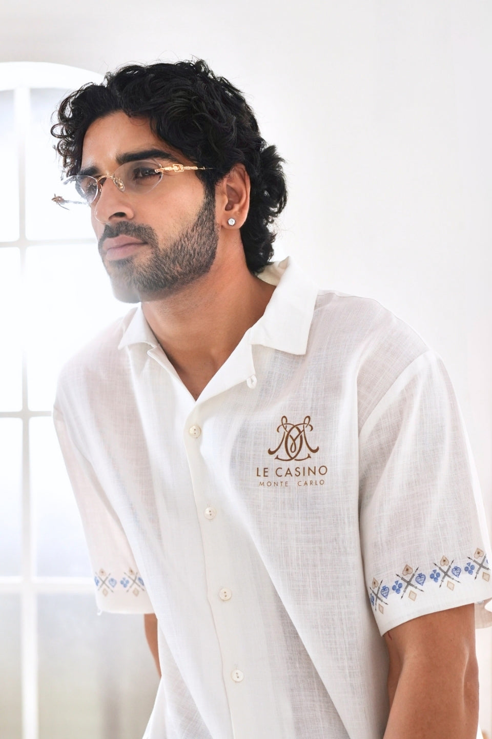 White Monte Carlo Cuban Collar Shirt