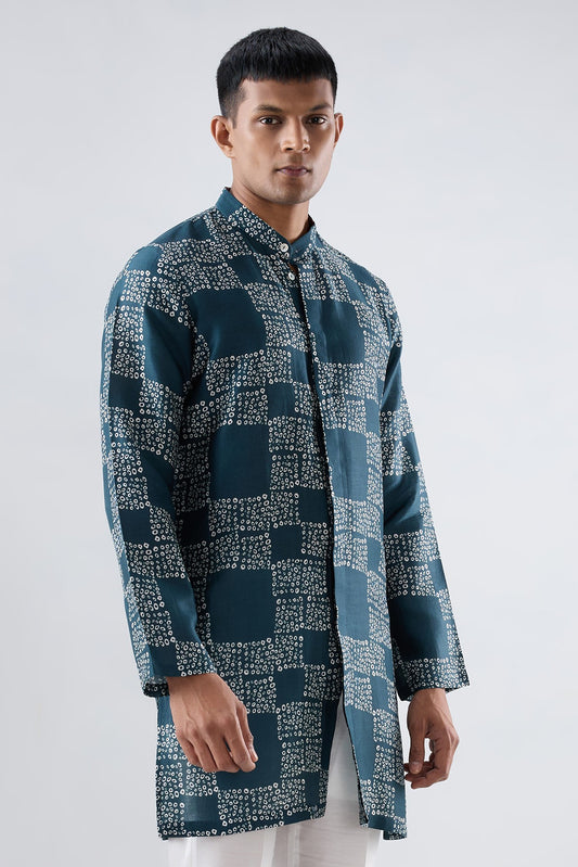 Teal Bandhani kurta