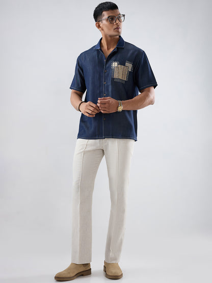 Dark Blue Denim Midnight Mosaic Patchwork Shirt