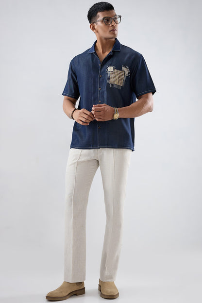 Dark Blue Denim Midnight Mosaic Patchwork Shirt