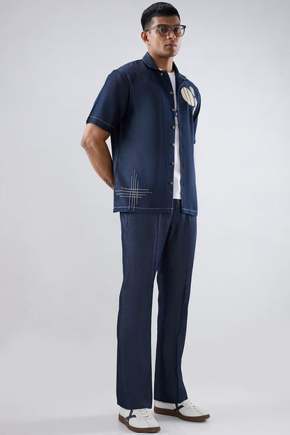 Dark Blue Denim Urban Nomad Patchwork Shirt