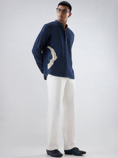 Dark Blue Denim Asymmetric Patchwork Kurta Shirt