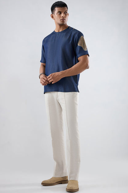 Dark Blue Denim Artisanal Patchwork T-shirt