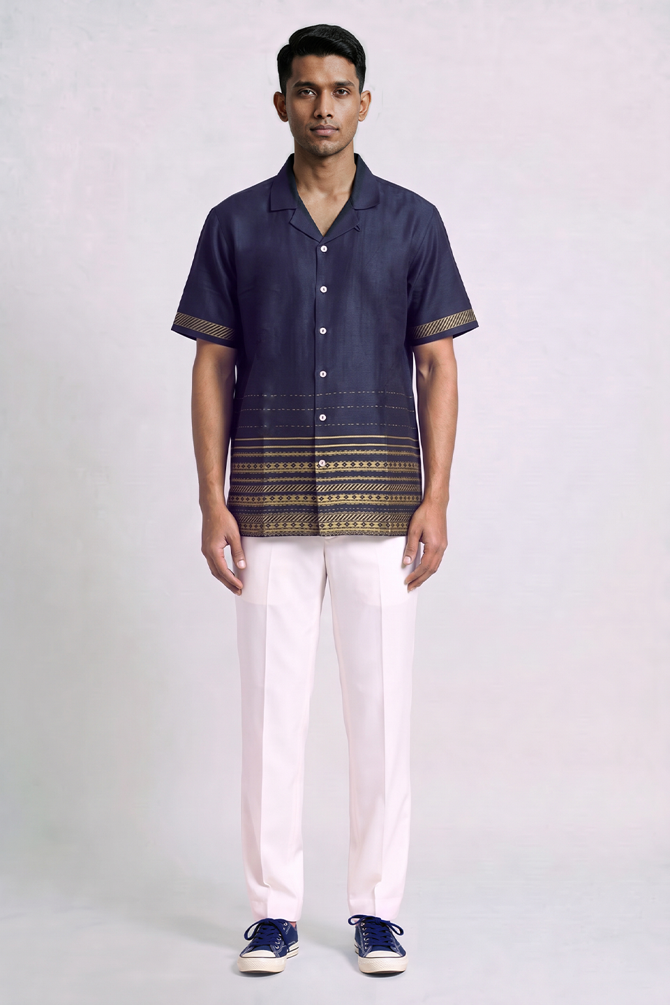 Blue Heritage Silk Cuban Collar Shirt