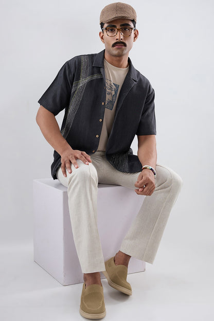 Kantha Black Embroidered Shirt