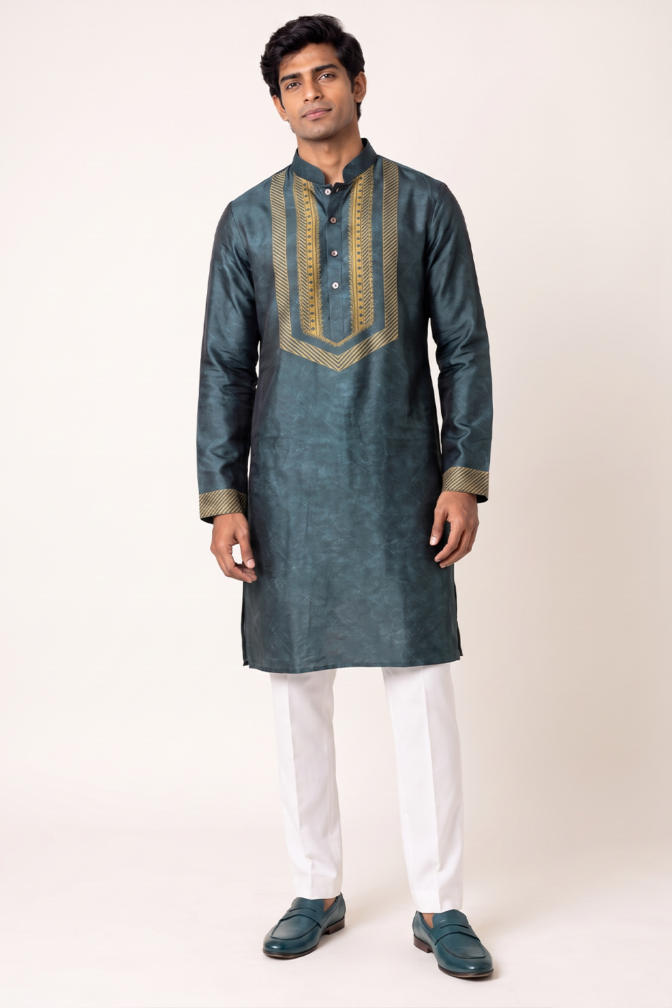 Teal Ornate Silk Kurta