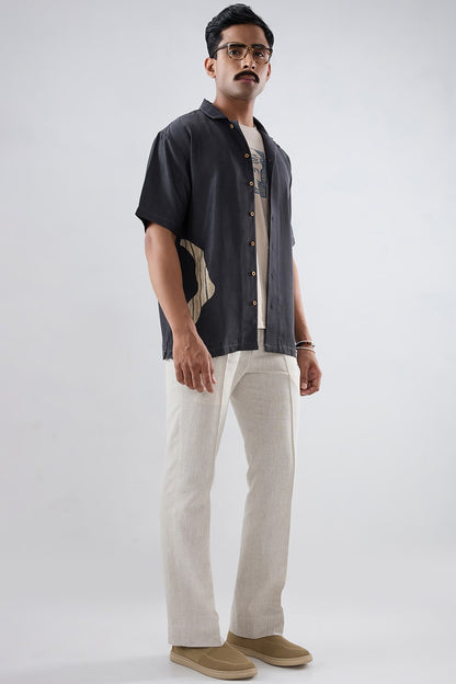 Black Denim Asymmetric Patchwork Shirt