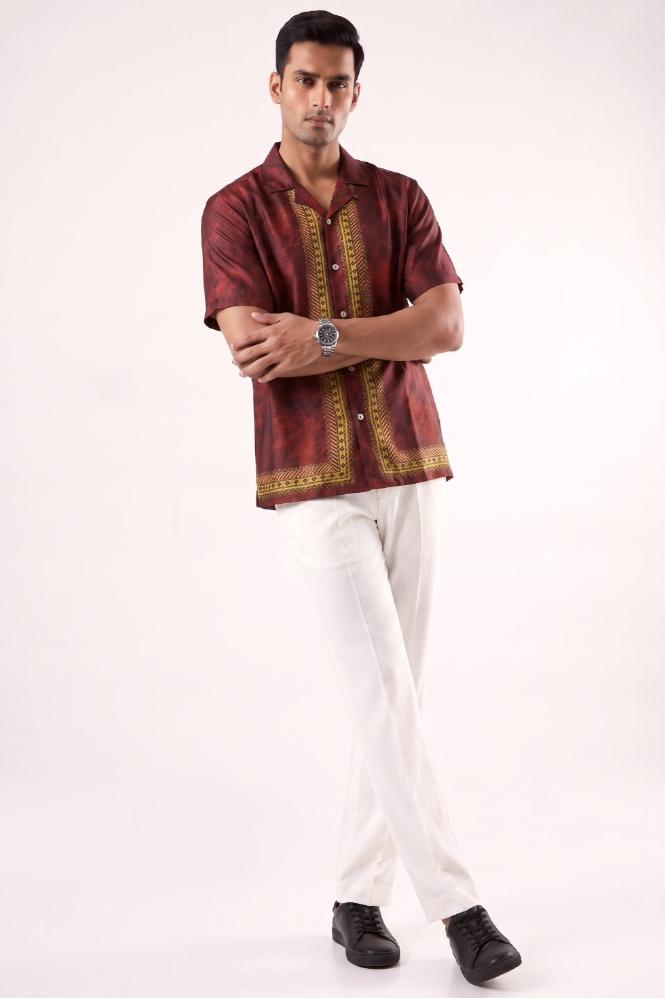 Maroon Regal Silk Cuban Collar Shirt