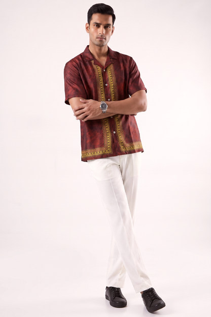 Maroon Regal Silk Cuban Collar Shirt
