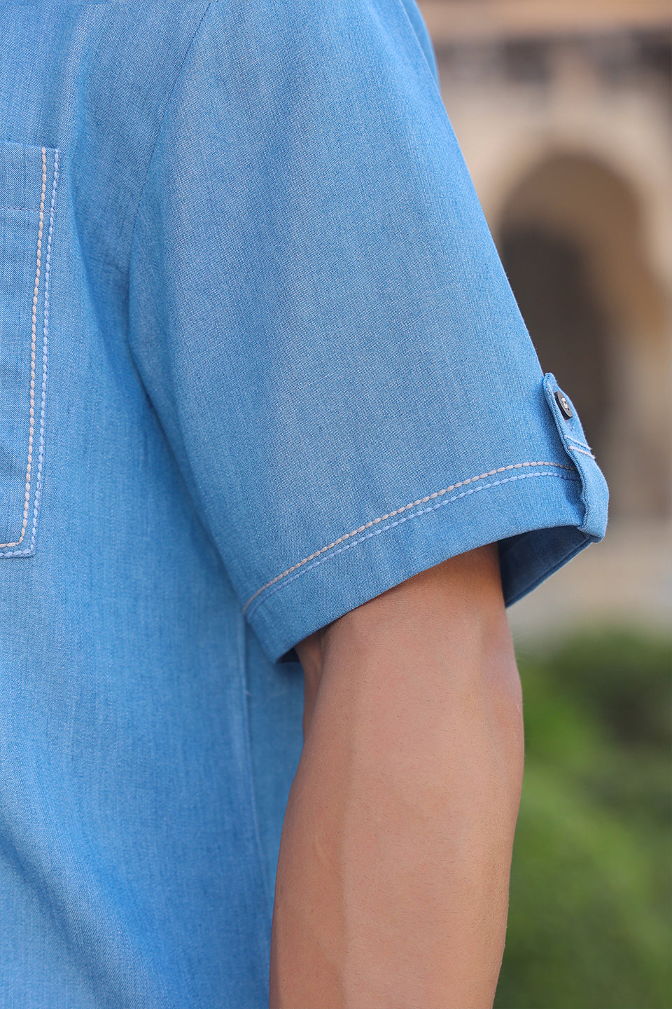 Light Blue Denim Cuban Collar Shirt