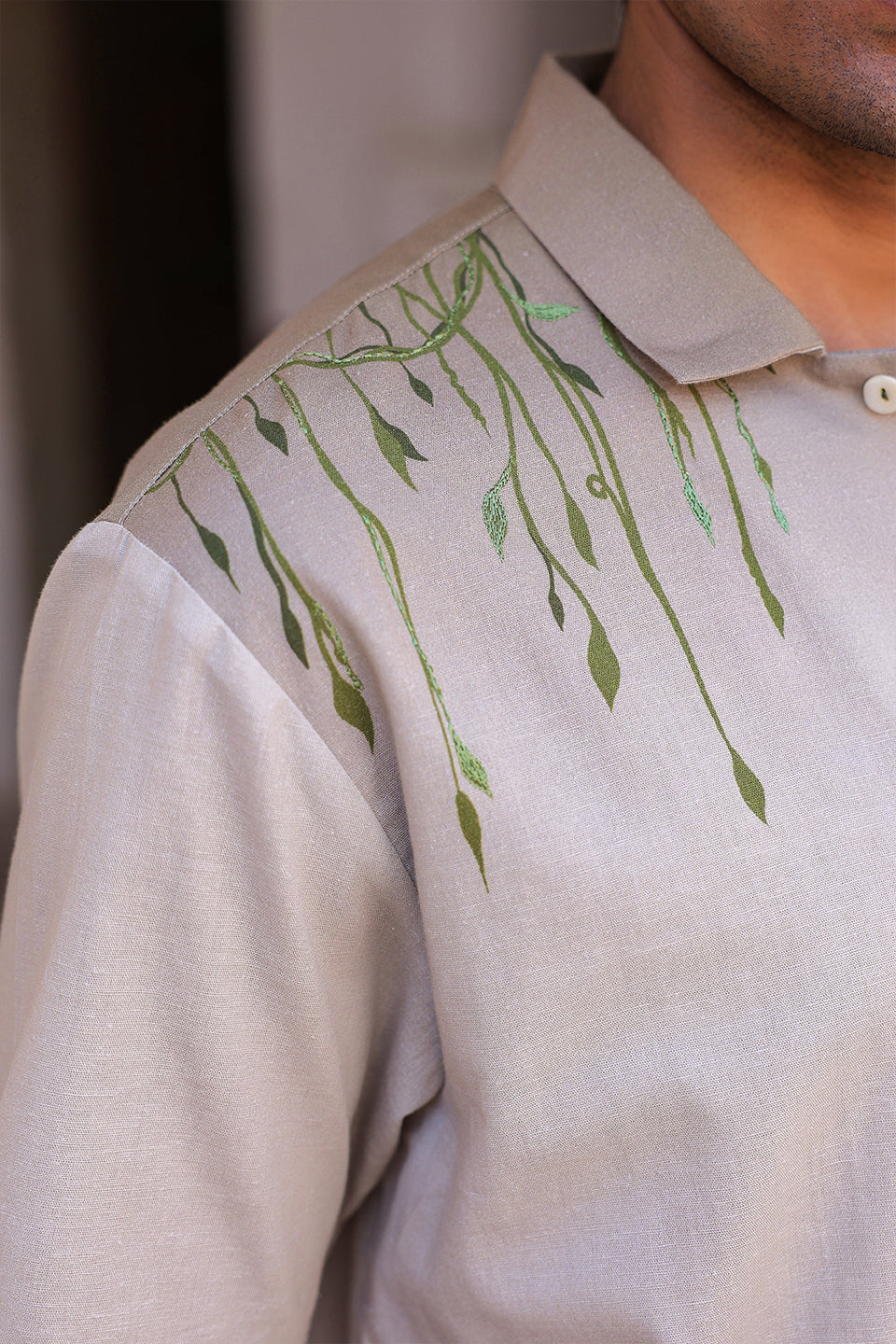 Ivory Embroidered Cuban Collar Shirt Panther