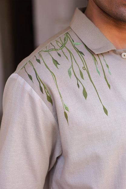 Ivory Embroidered Cuban Collar Shirt Panther