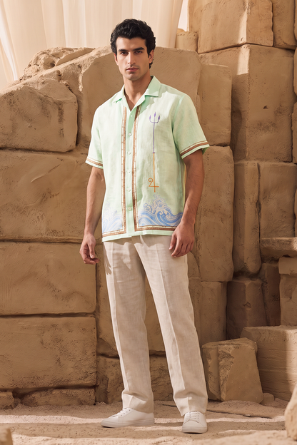 Green Pisces Cuban Collar Shirt