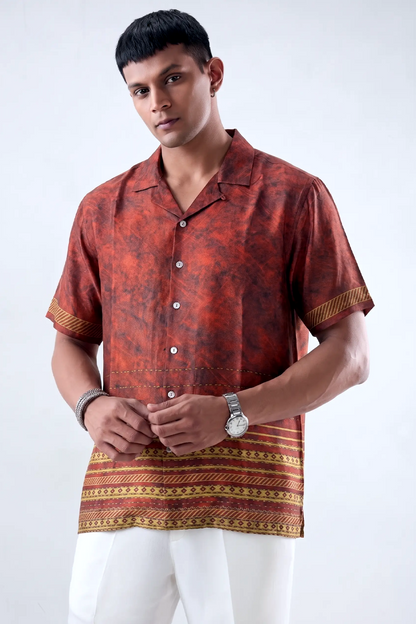 Maroon Heritage Silk Cuban Collar Shirt