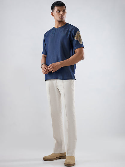 Dark Blue Denim Artisanal Patchwork T-shirt