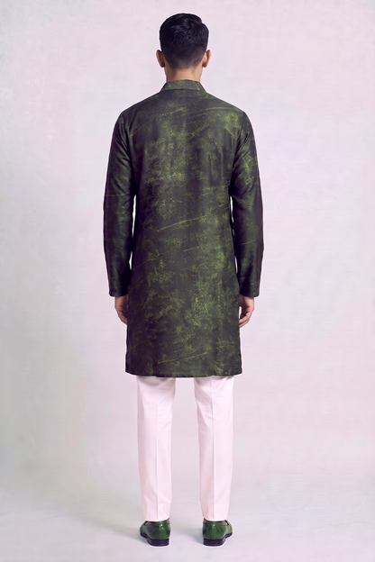 Olive Green Mosiac Silk Kurta