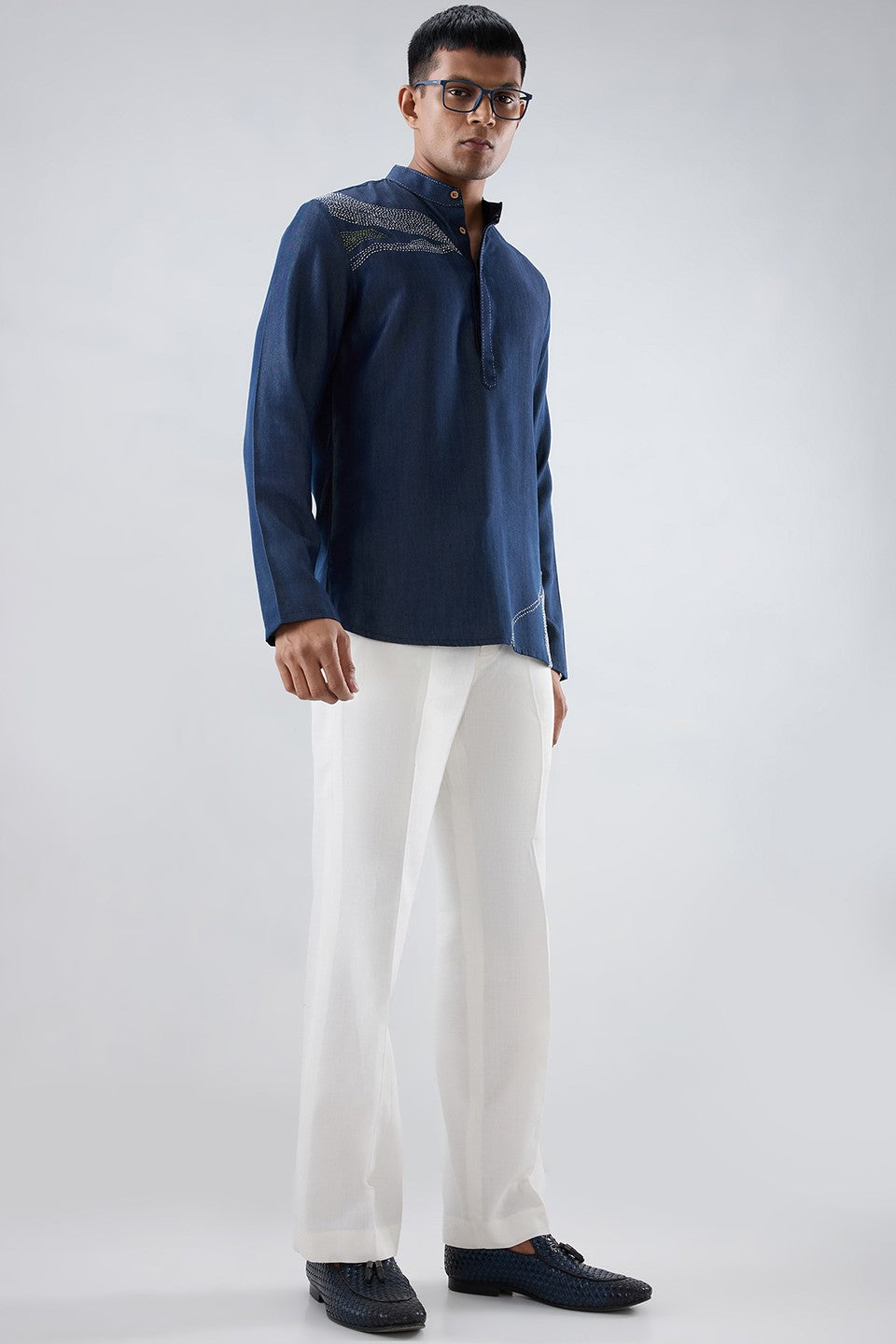 Kantha Blue Embroidered Kurta Shirt