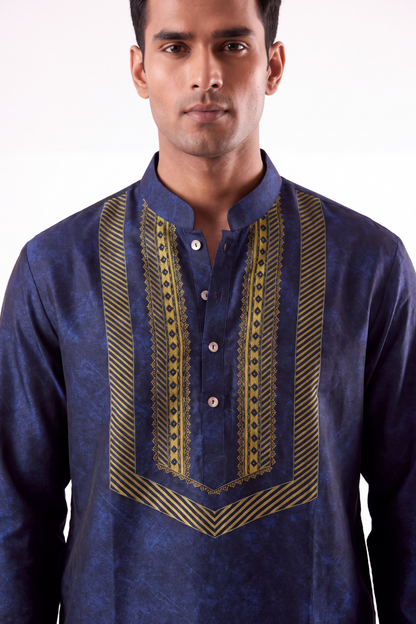 Blue Ornate Silk Kurta