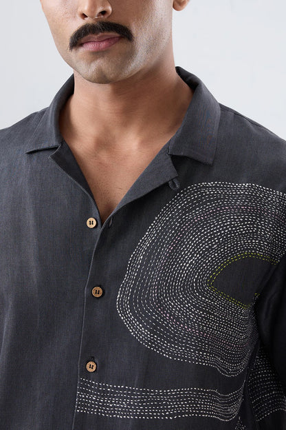 Kantha Black Embroidered Shirt