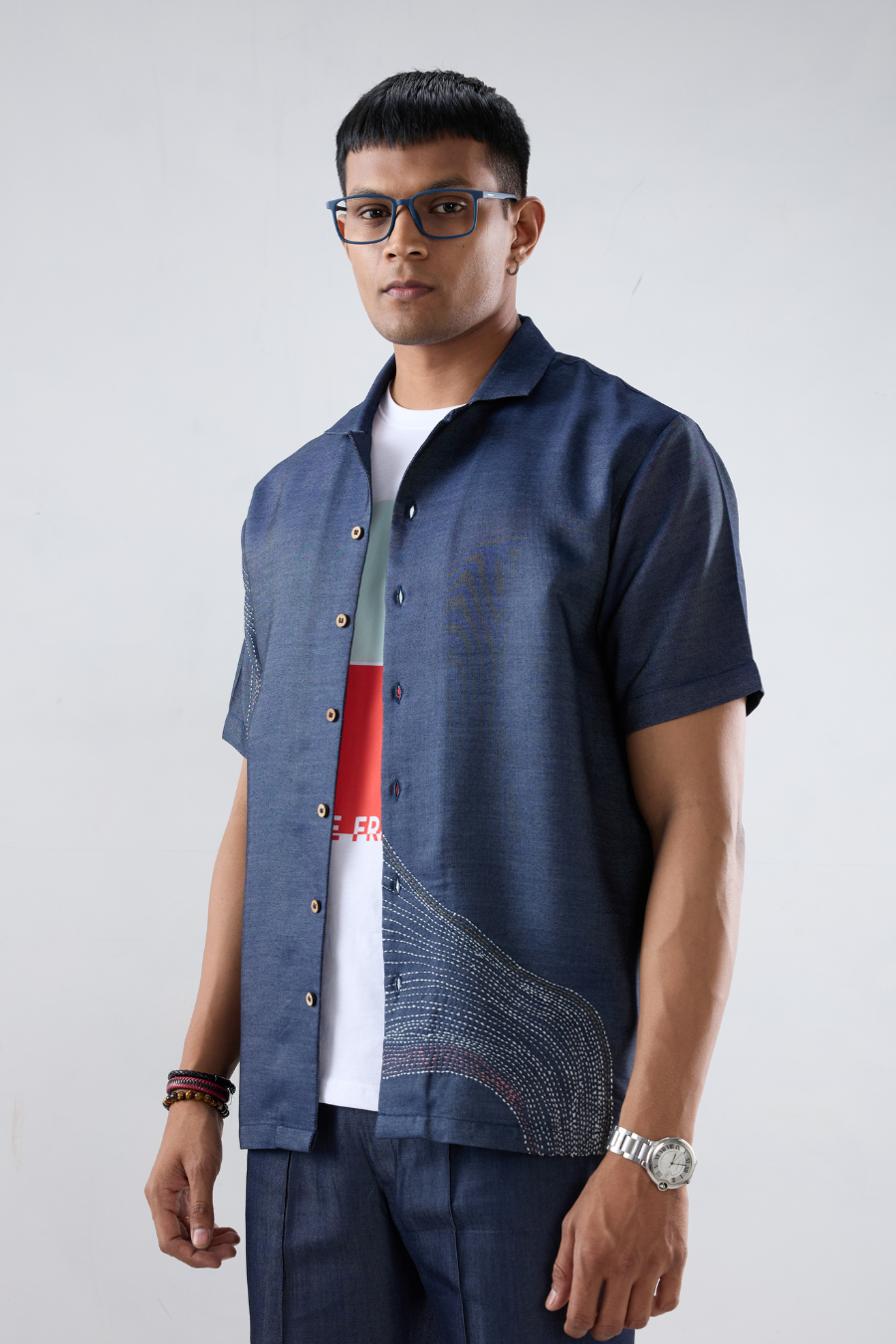 Kantha Blue Embroidered Shirt