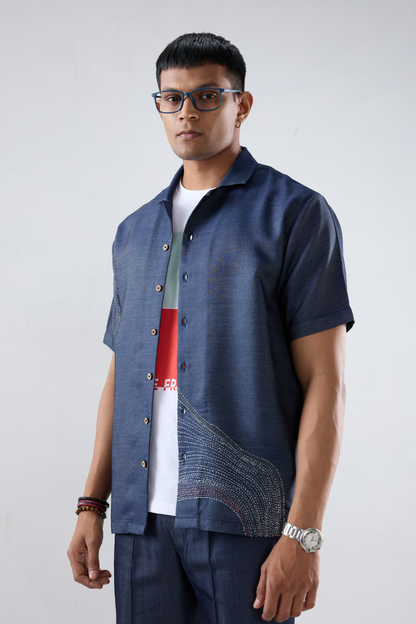 Kantha Blue Embroidered Shirt