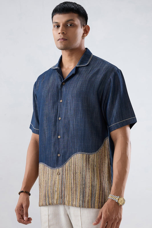 Dark Blue Denim Urban Patchwork Shirt