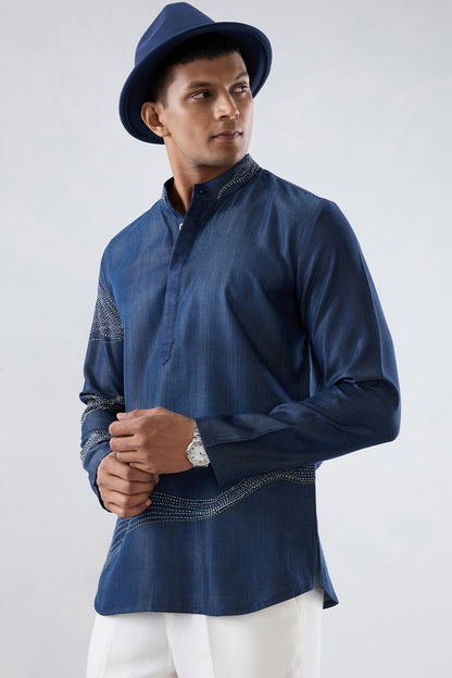 Kantha Blue Embroidered Kurta Shirt