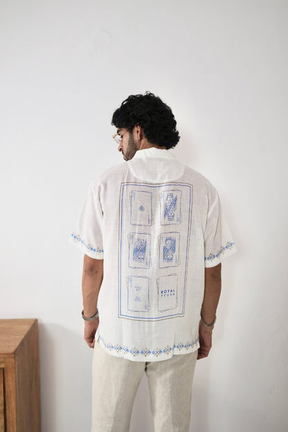 White Monte Carlo Cuban Collar Shirt
