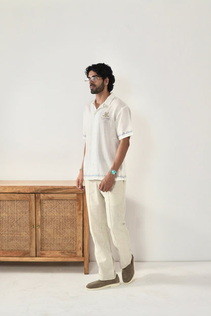 White Monte Carlo Cuban Collar Shirt