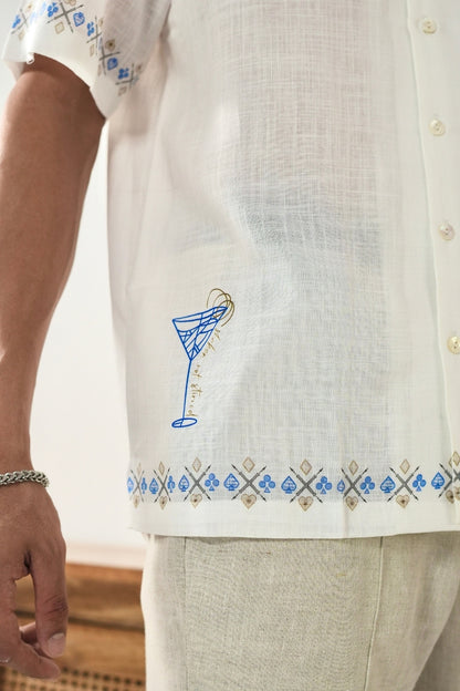 White Monte Carlo Cuban Collar Shirt