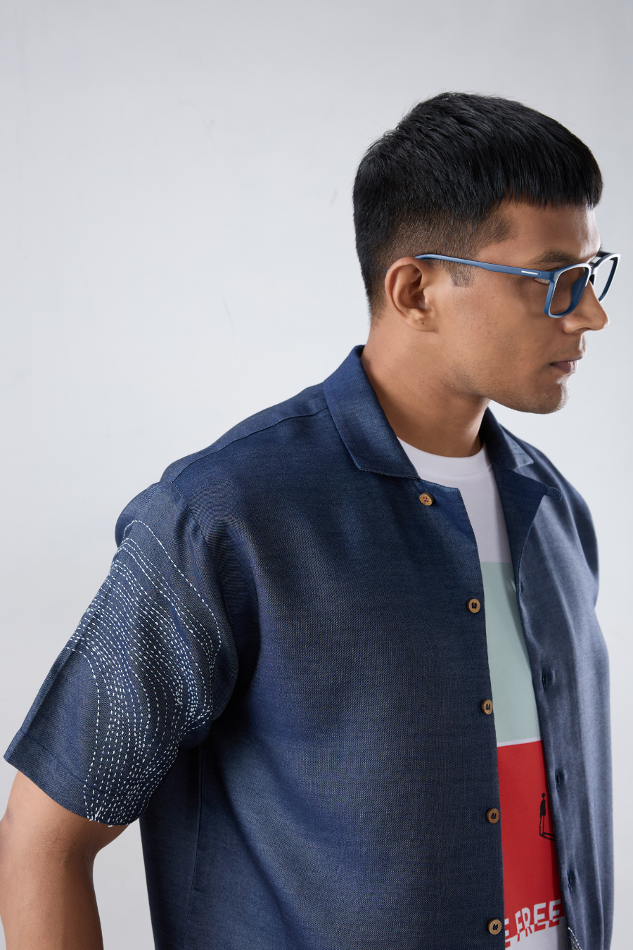 Kantha Blue Embroidered Shirt
