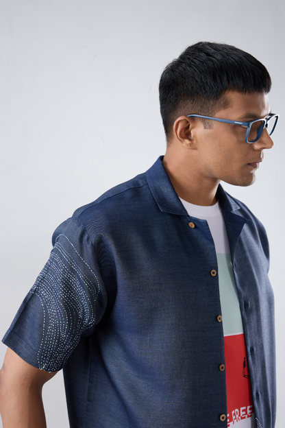 Kantha Blue Embroidered Shirt