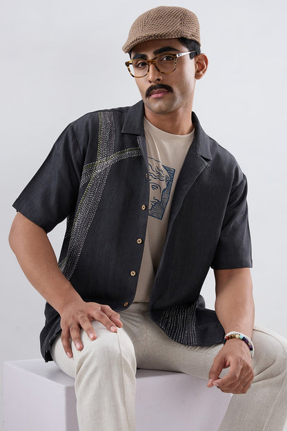 Kantha Black Embroidered Shirt