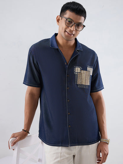 Dark Blue Denim Midnight Mosaic Patchwork Shirt