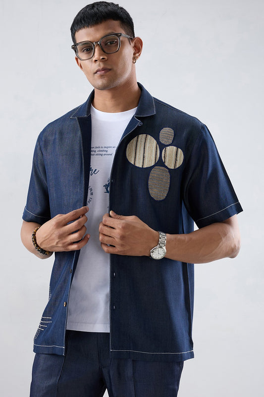 Dark Blue Denim Urban Nomad Patchwork Shirt