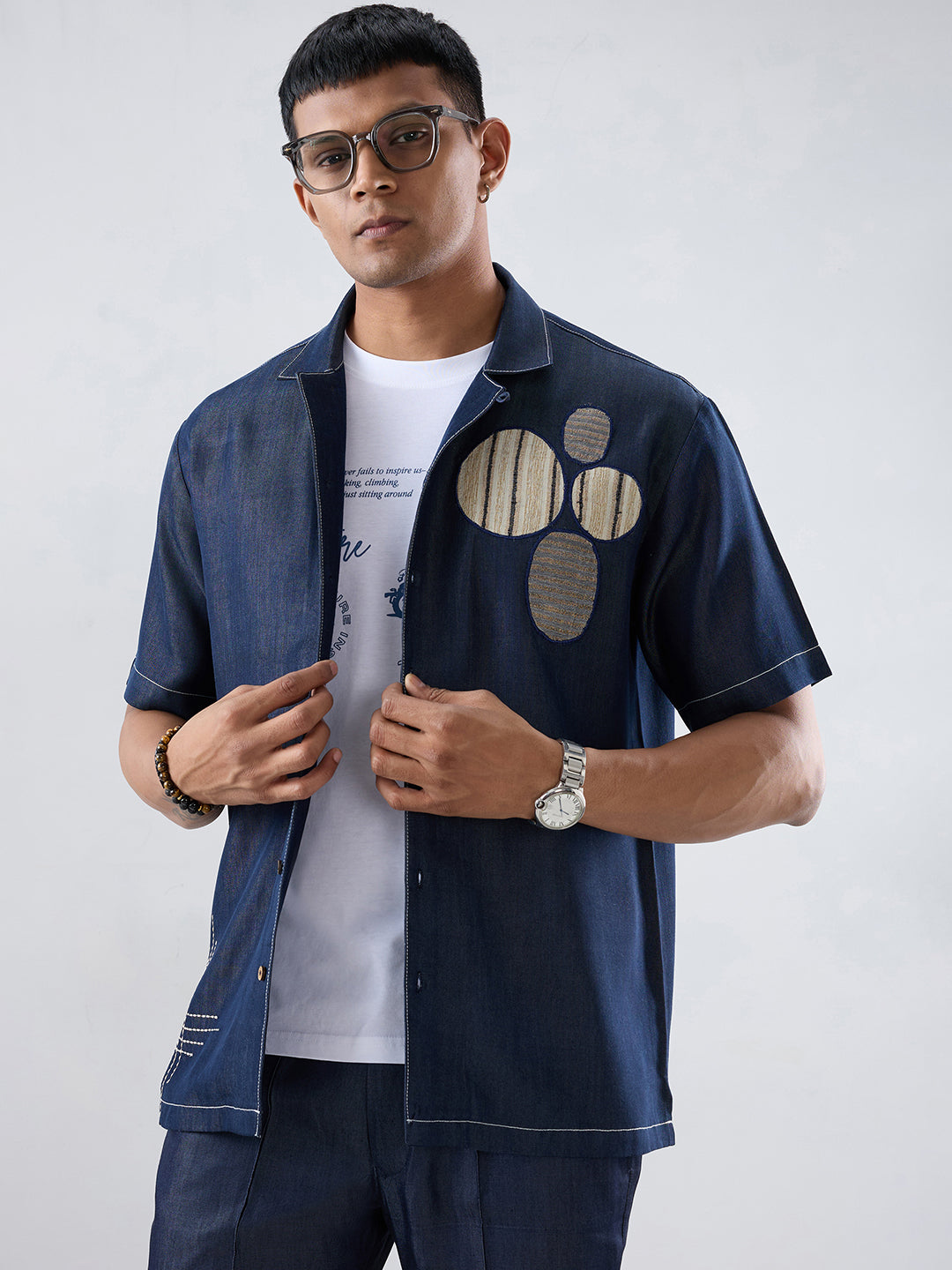 Dark Blue Denim Urban Nomad Patchwork Shirt