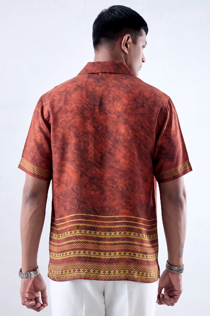 Maroon Heritage Silk Cuban Collar Shirt